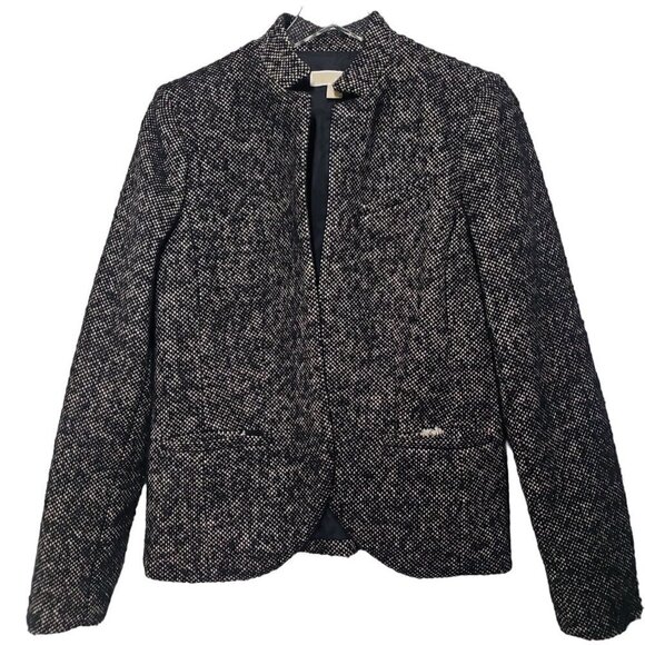 Michael Michael Kors Tweed Blazer Wool Blend Black Jacket Business Womens 12 - Picture 1 of 11